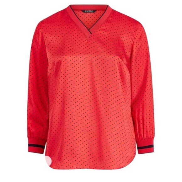 Lauren Ralph Lauren Polka Dot Silky Top Pullover Red Navy Womens Plus Size 2X - Picture 1 of 8